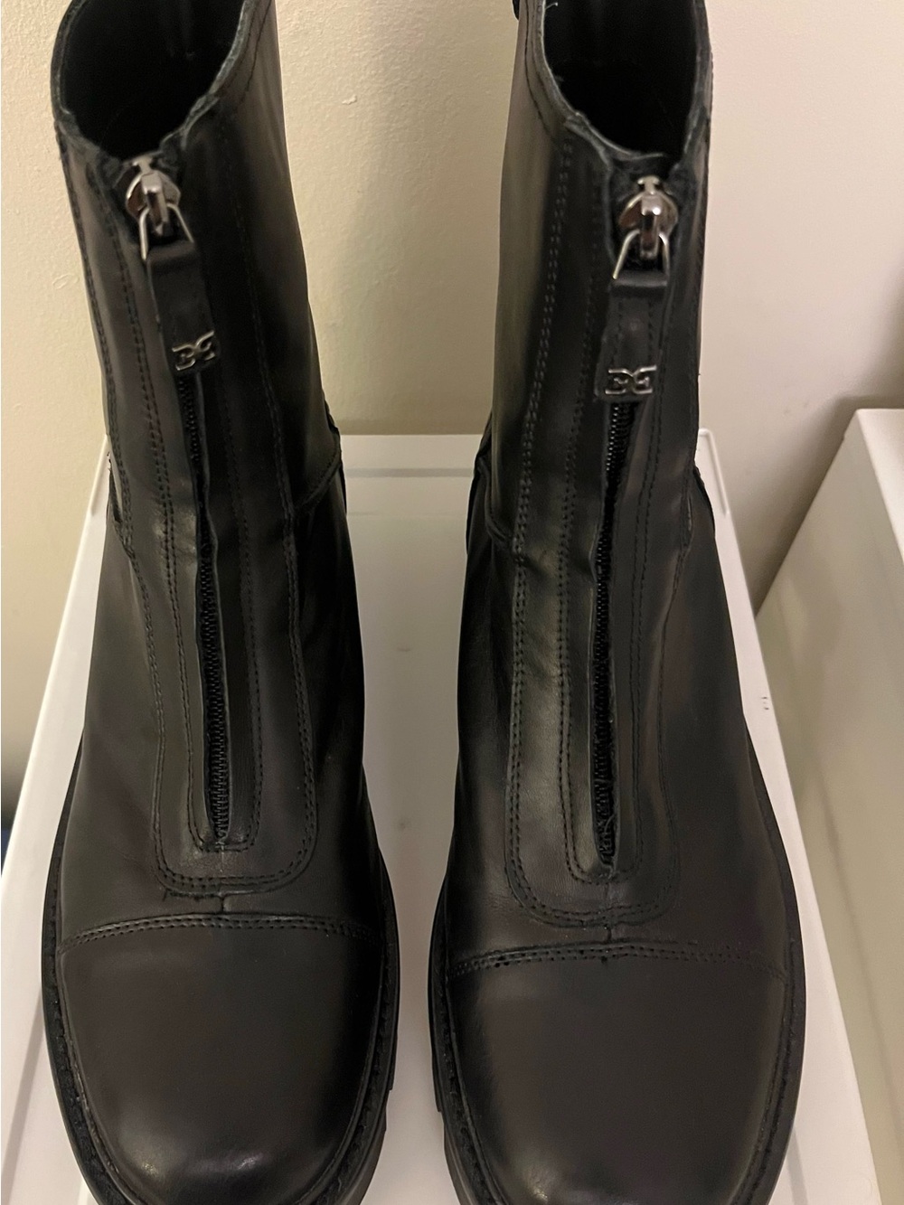 Sam Edelman Black Leather Front-Zip Women's Boots